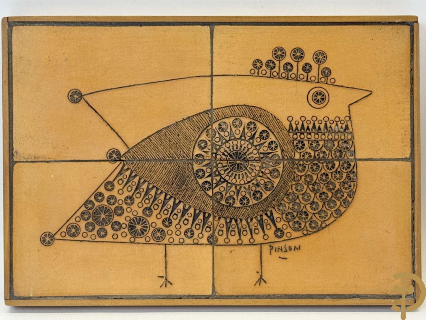 PINSON getekend (Charles-Emile) Paar vintage keramieken tabletten met surrealistisch gestyleerd vogeldecor