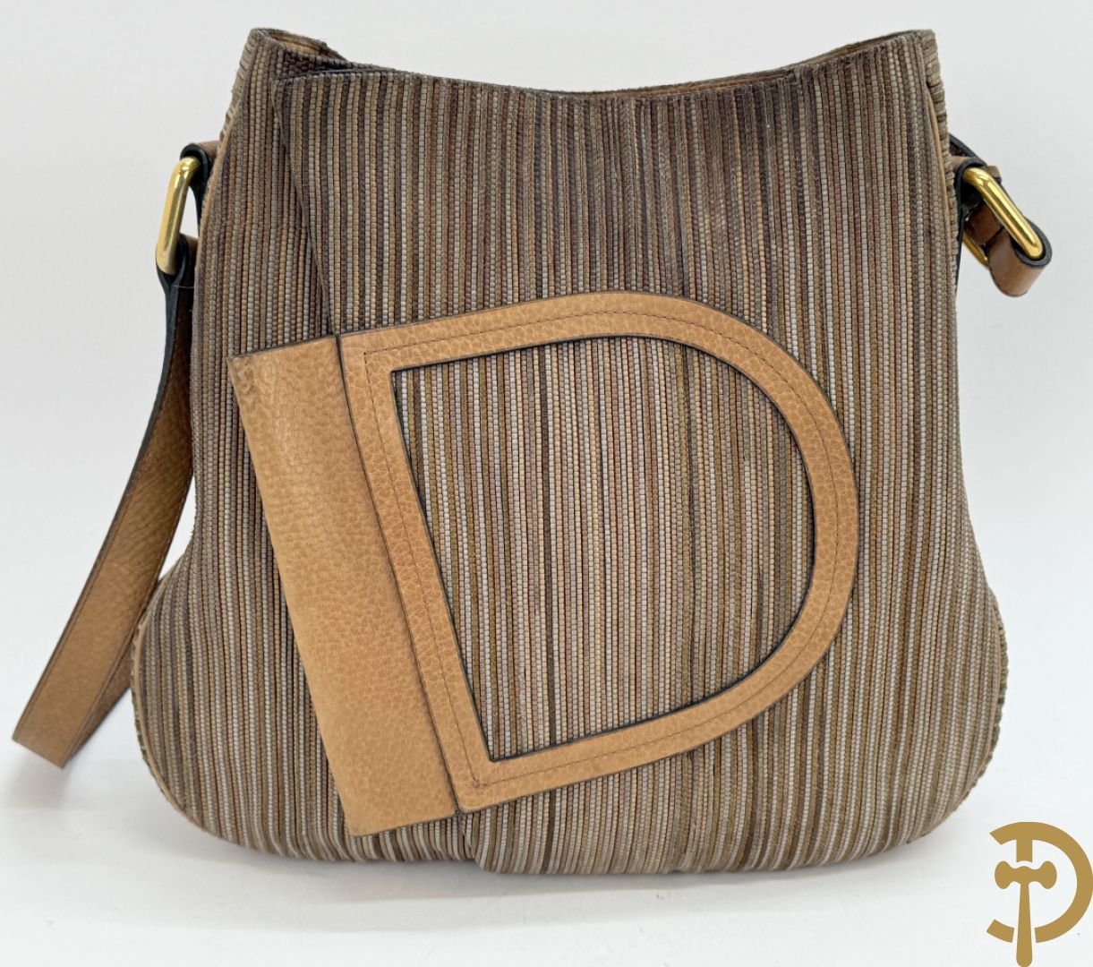 Lederen handtas met bruin getinte kleurstrepen Delvaux, brown toile de cuir