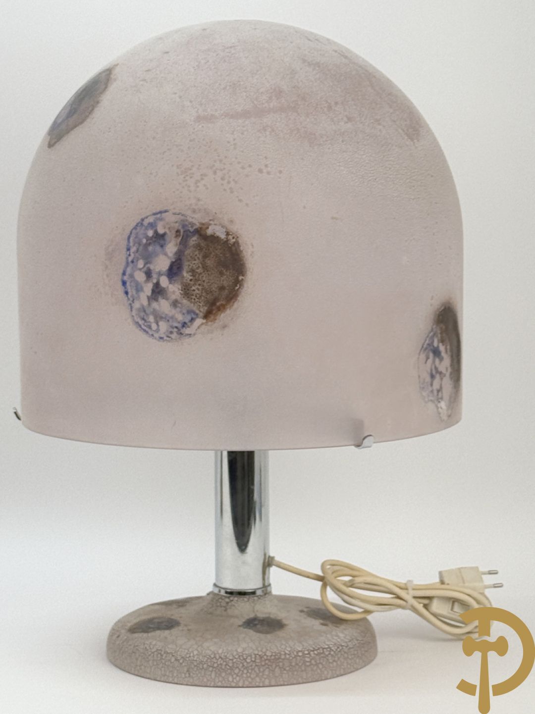 Tafellampadaire in geïriseerd kleurig glas met chromé afwerking, BARDINI getekend