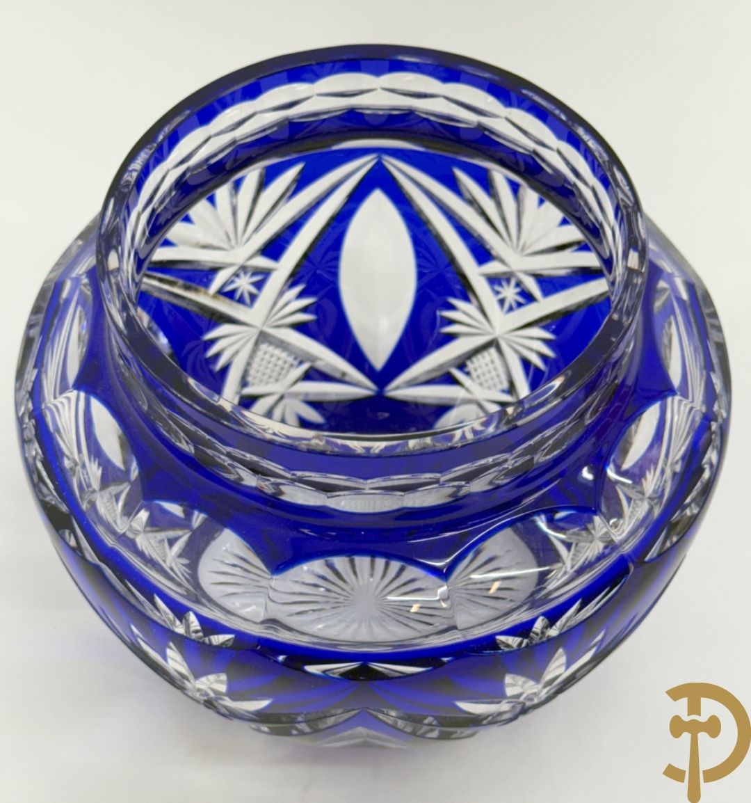 Val Saint Lambert : Rode kristallen vaas + blauwe pique fleur