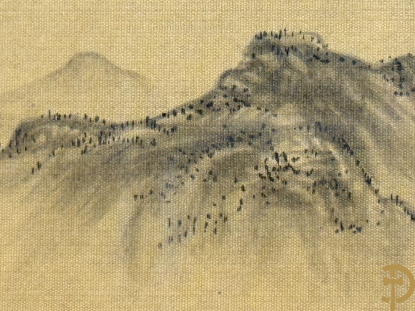 Drie ronde Aziatische zijdeschilderingen + Aziatische zijdeschildering