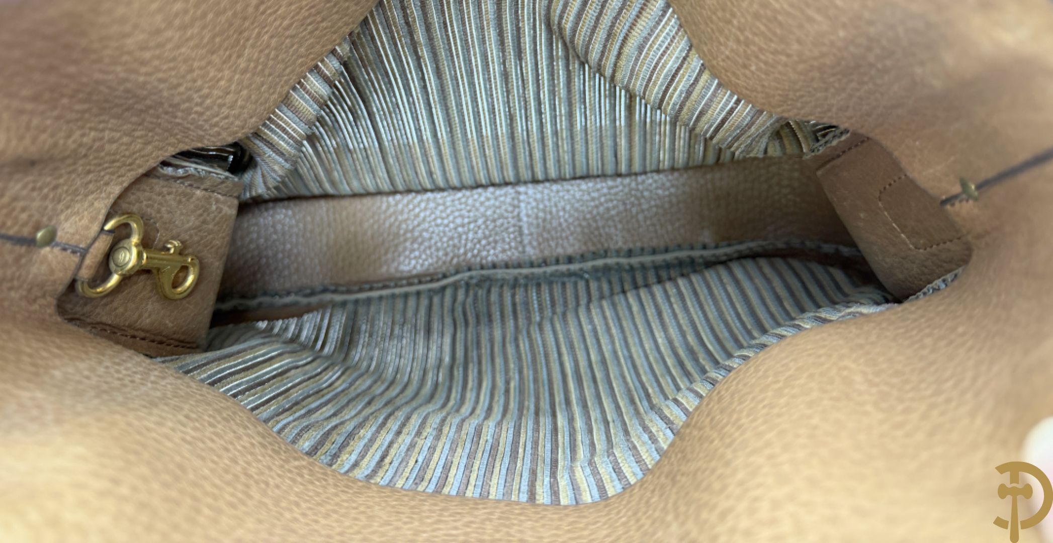 Lederen handtas met bruin getinte kleurstrepen Delvaux, brown toile de cuir