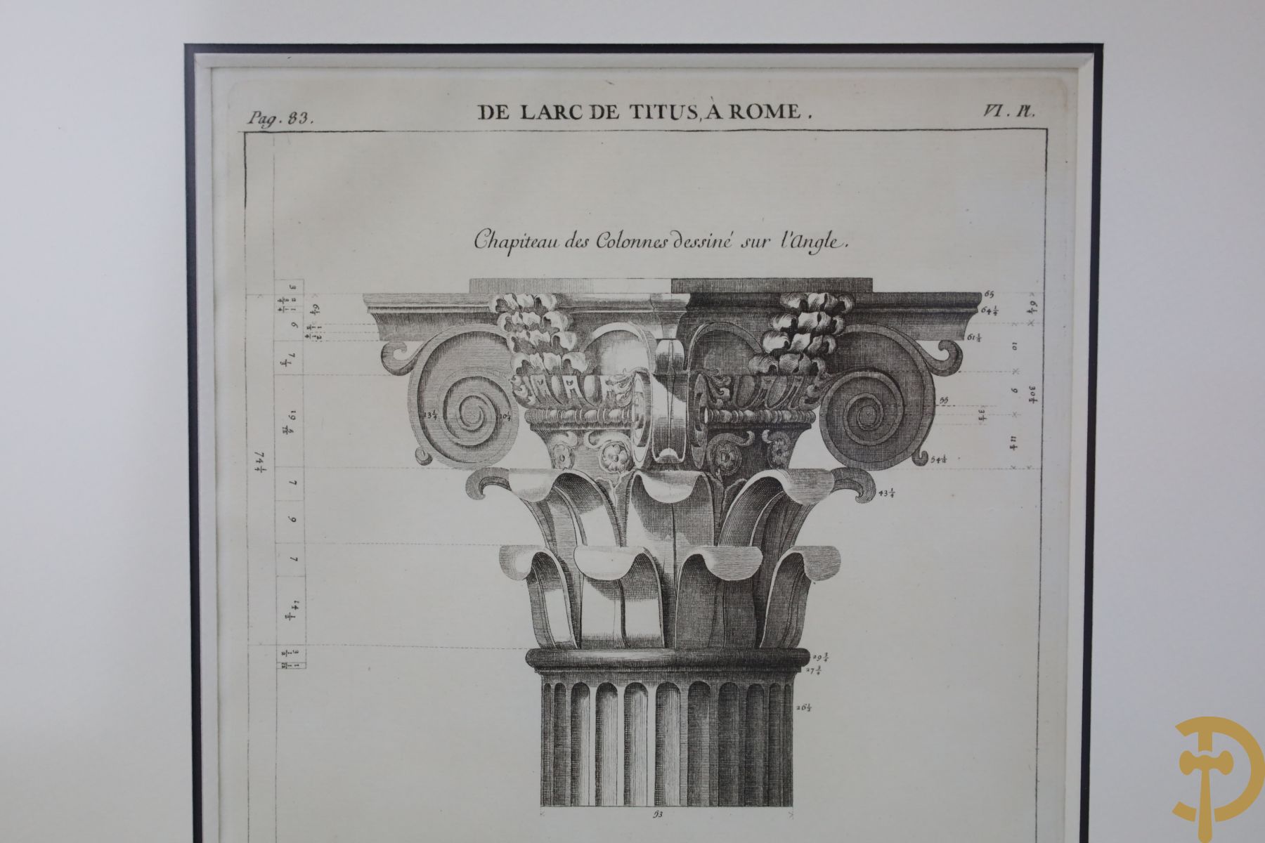 Set van vijf architecturale platen met afbeeldingen van verschillende zuilen