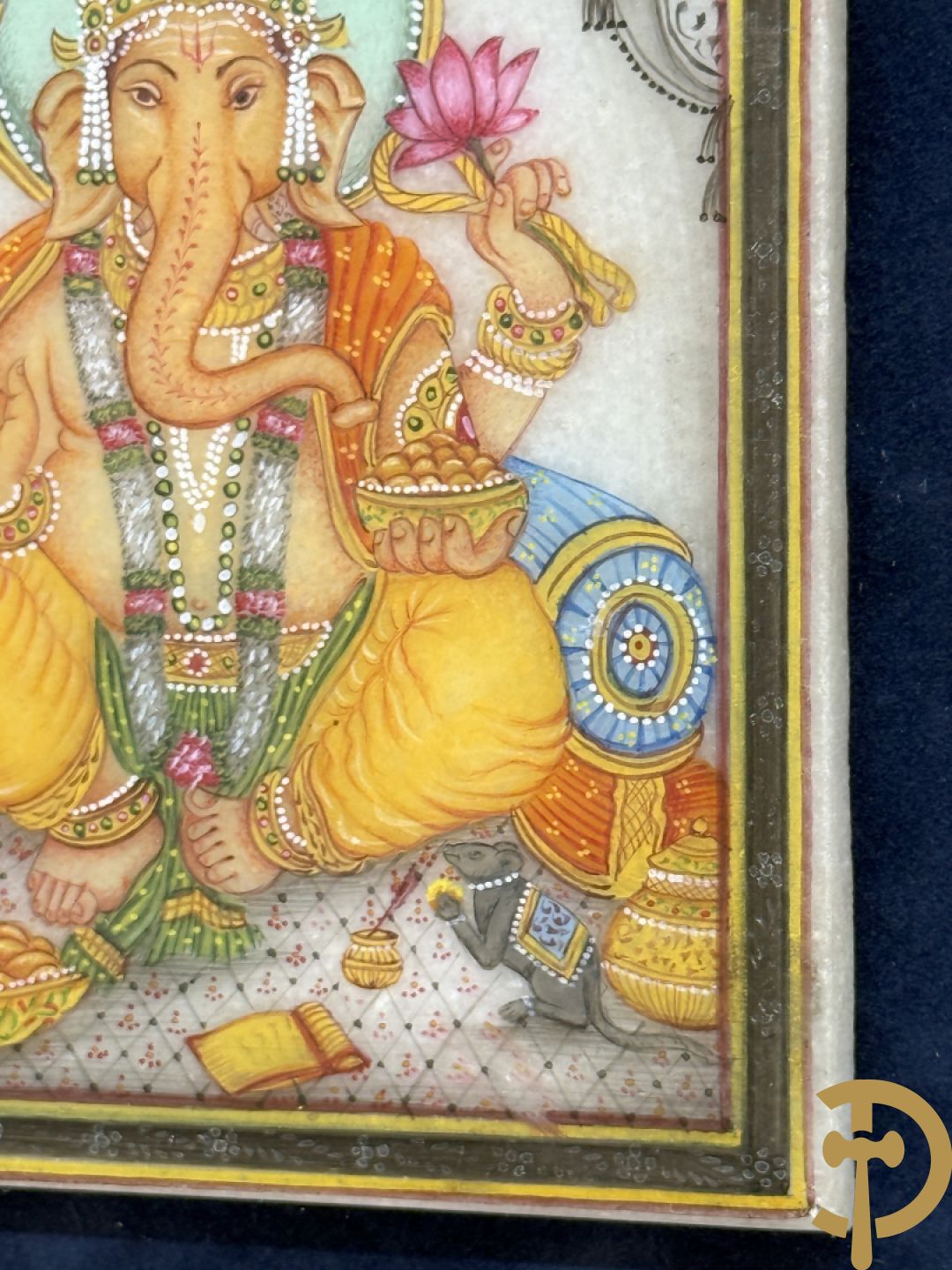 Zes Indische geanimeerde tekeningen van goden en liefdesscènes op gesteente