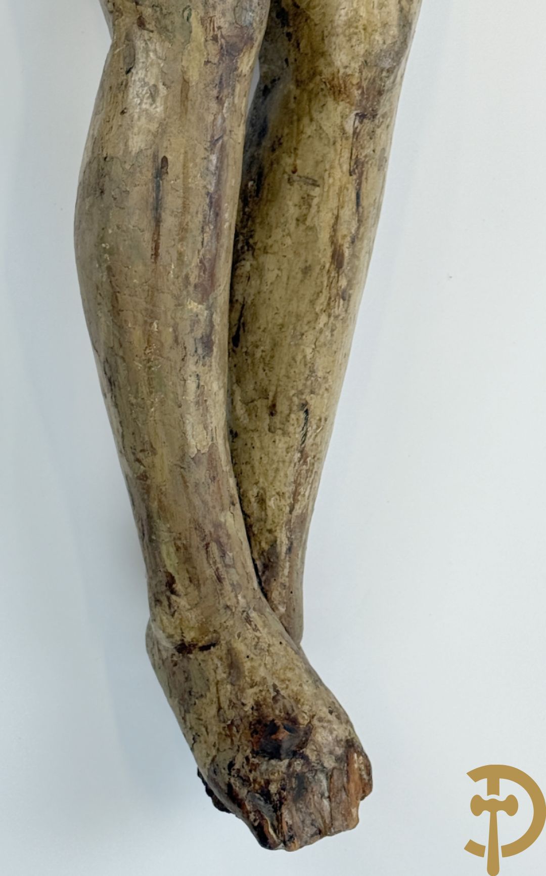 Antieke houtgesculpteerde gepolychromeerde Christus met lenden doek, zonder armen, 16e-17e ?