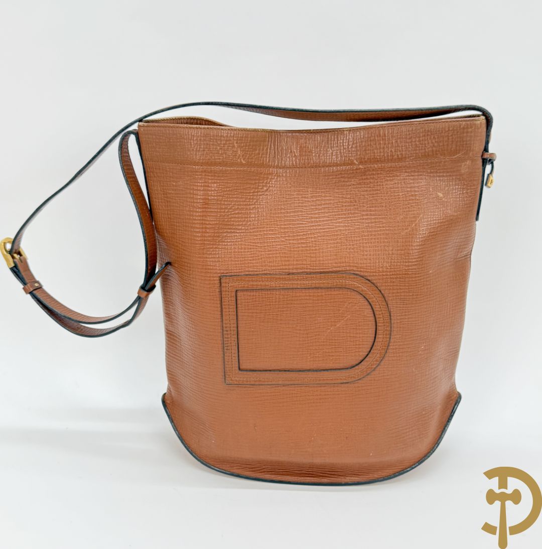 Bruine en zwart lederen handtas Delvaux + boek van Delvaux met documentatie