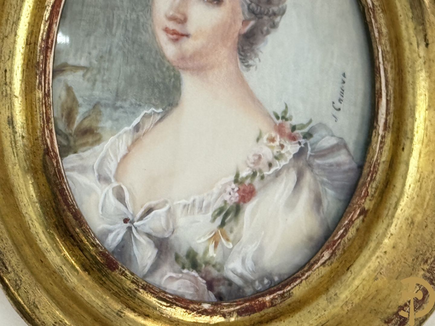 Vijf miniaturen met damersportretten en romantische scène, waarvan 4 getekend : de Roussely, Canova, Siluce ? en Domery ?