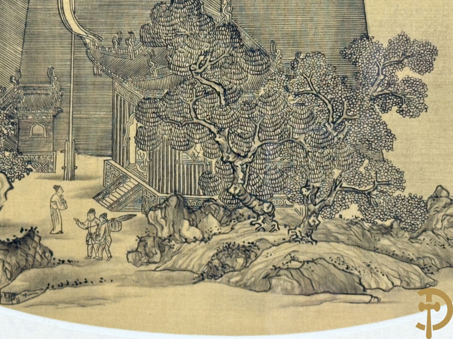 Drie ronde Aziatische zijdeschilderingen + Aziatische zijdeschildering