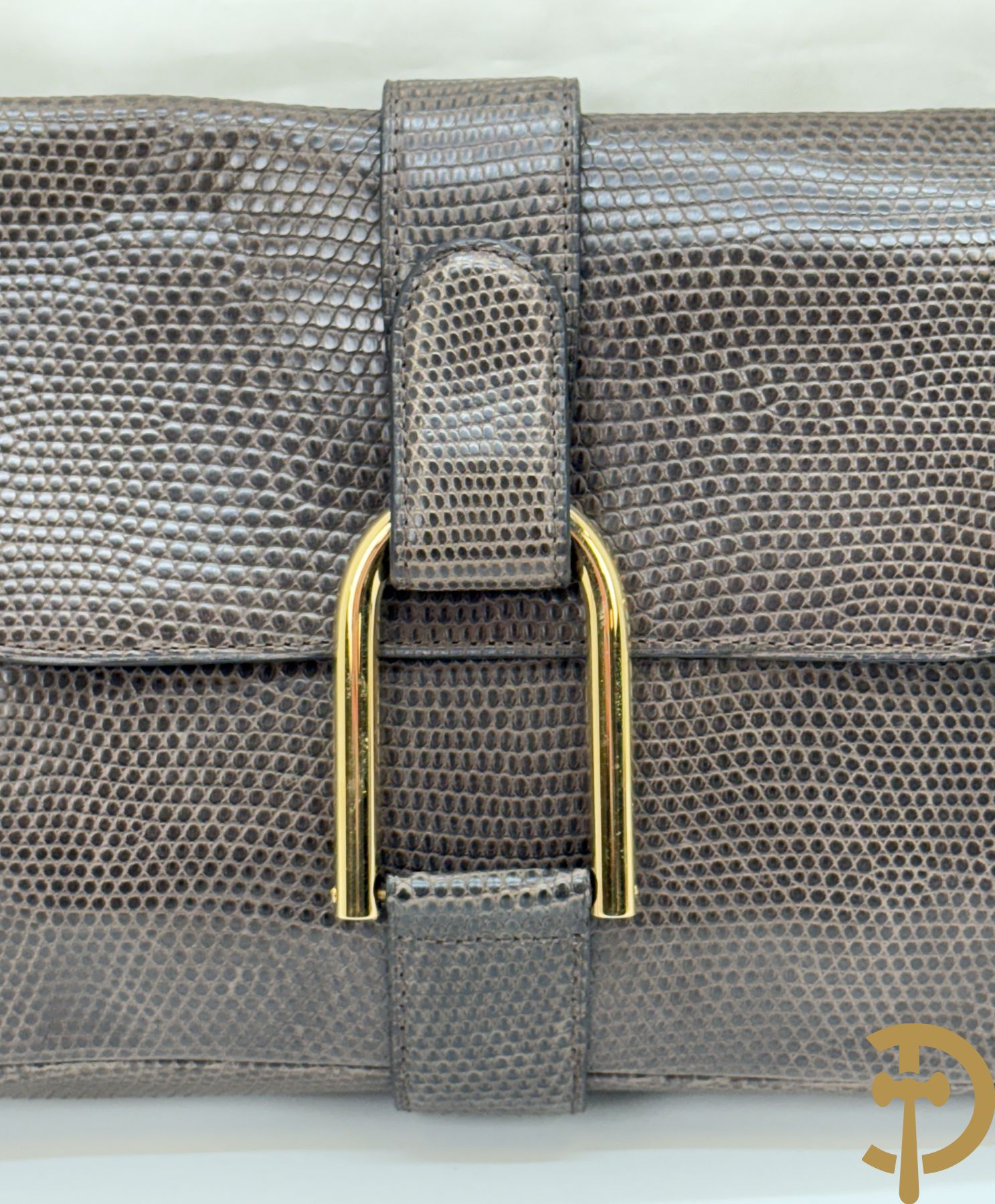 Bruin kroko lederen handtas, Delvaux met bijhorende zak