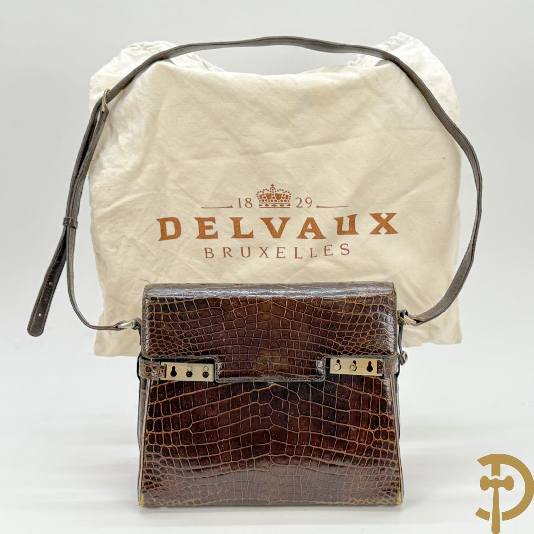 Vintage Delvaux handtas in kroko in bijhorende zak