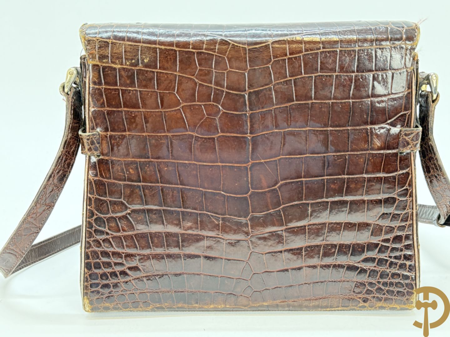 Vintage Delvaux handtas in kroko in bijhorende zak