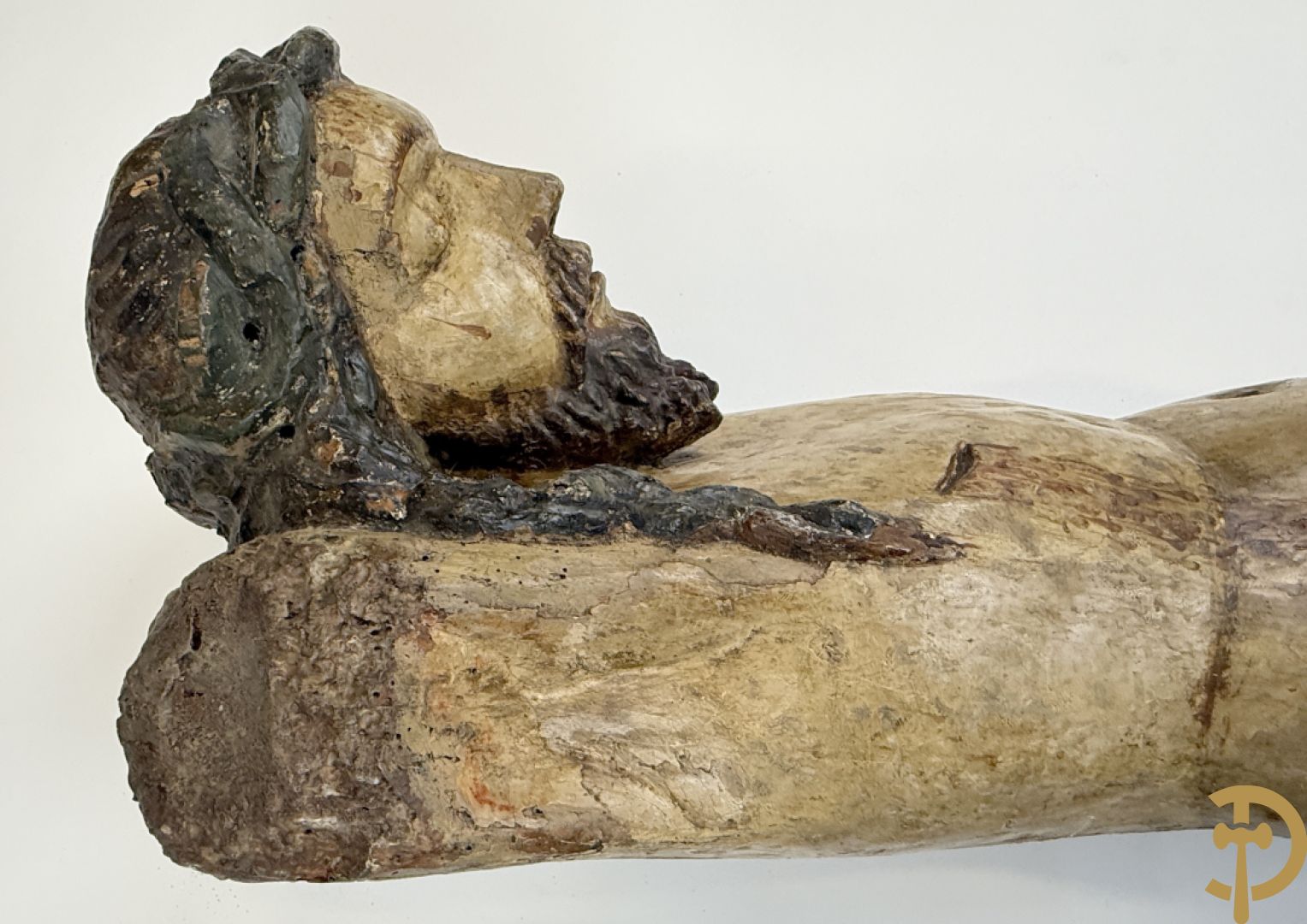 Antieke houtgesculpteerde gepolychromeerde Christus met lenden doek, zonder armen, 16e-17e ?