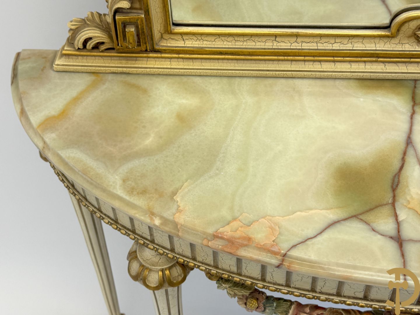 Console + gepolychromeerde spiegel, Louis XVI stijl