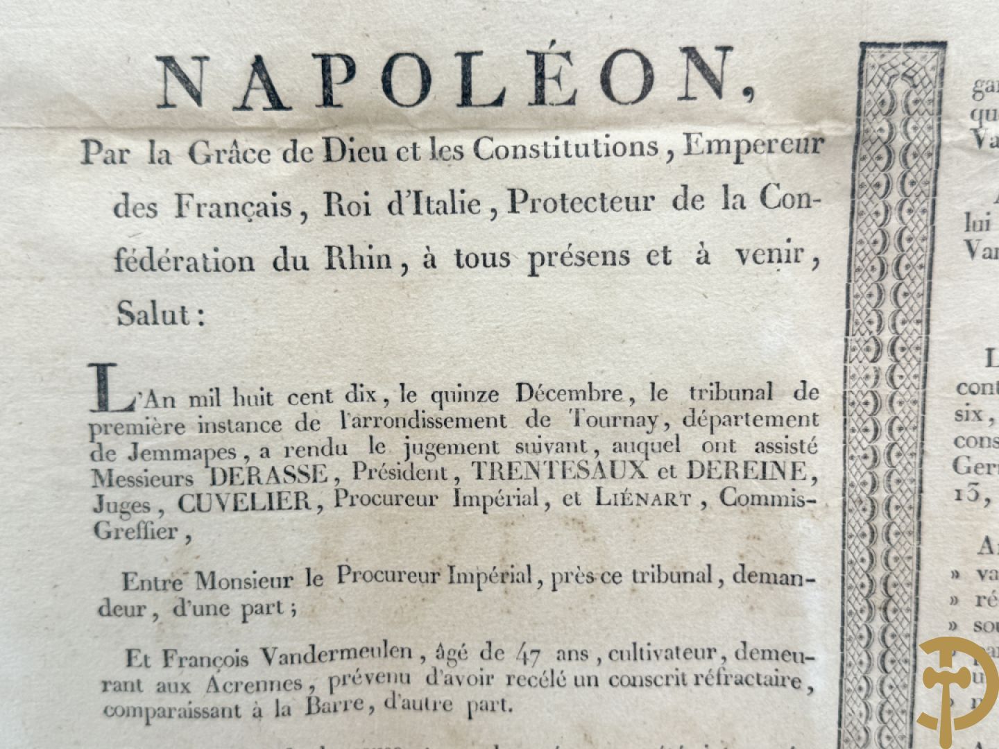 Antiek document uit de Empire periode 