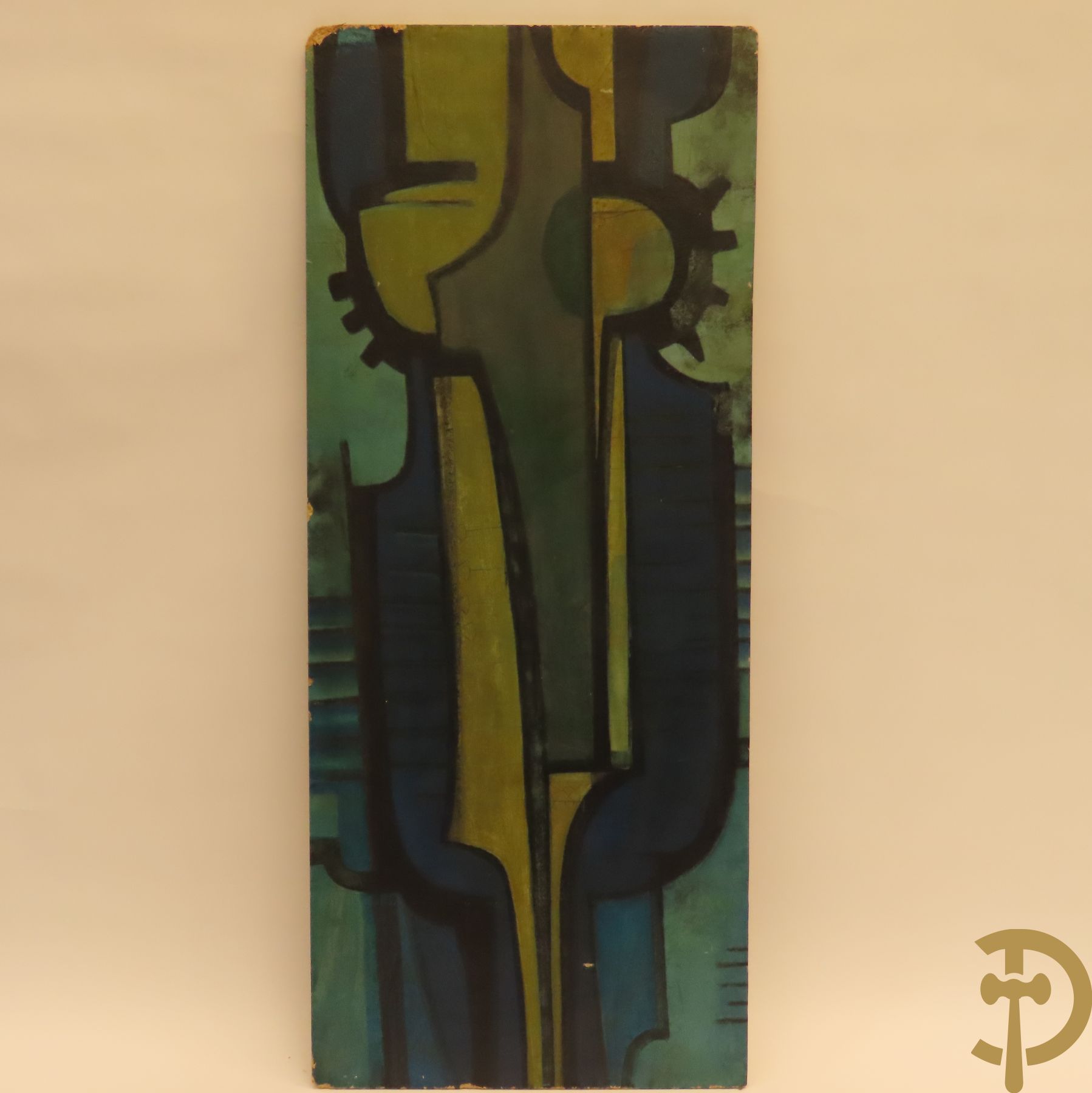 SIMON '63 get. 'Moderne abstracte kleurrijke compositie' olie op spaanderplaat