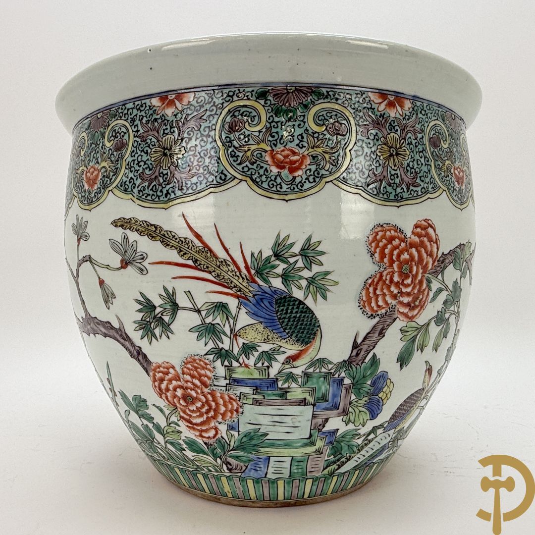 Chinese porseleinen cacheot met bloemen en vogeldecor