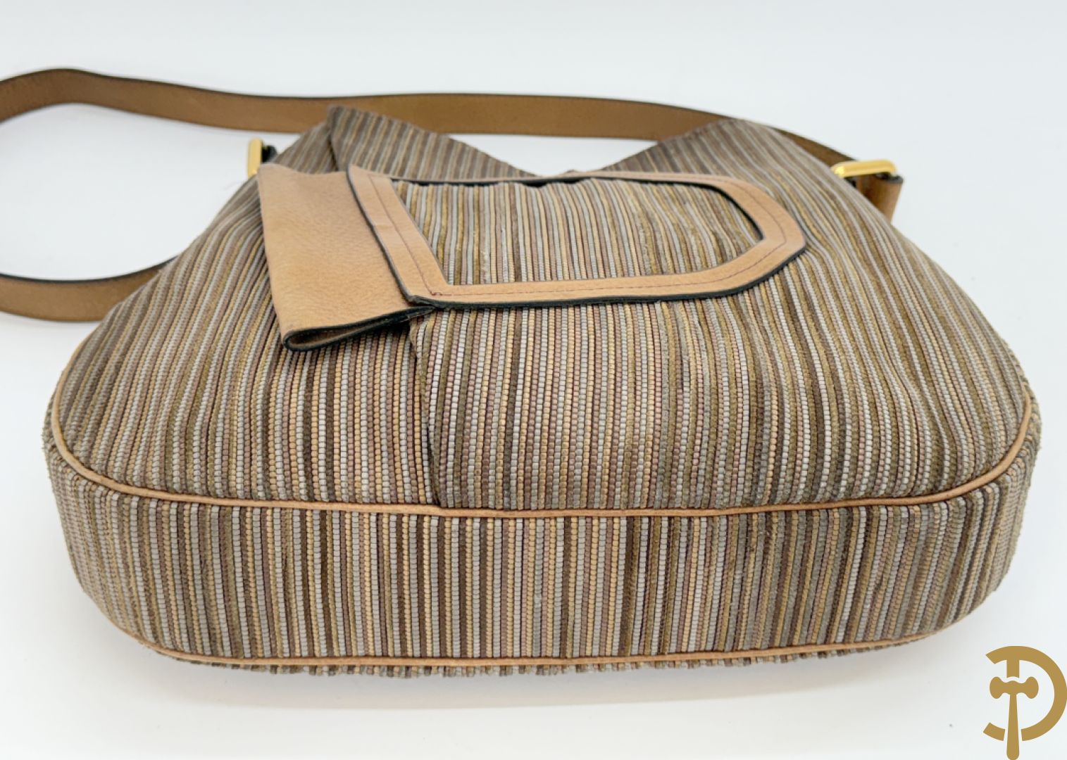 Lederen handtas met bruin getinte kleurstrepen Delvaux, brown toile de cuir