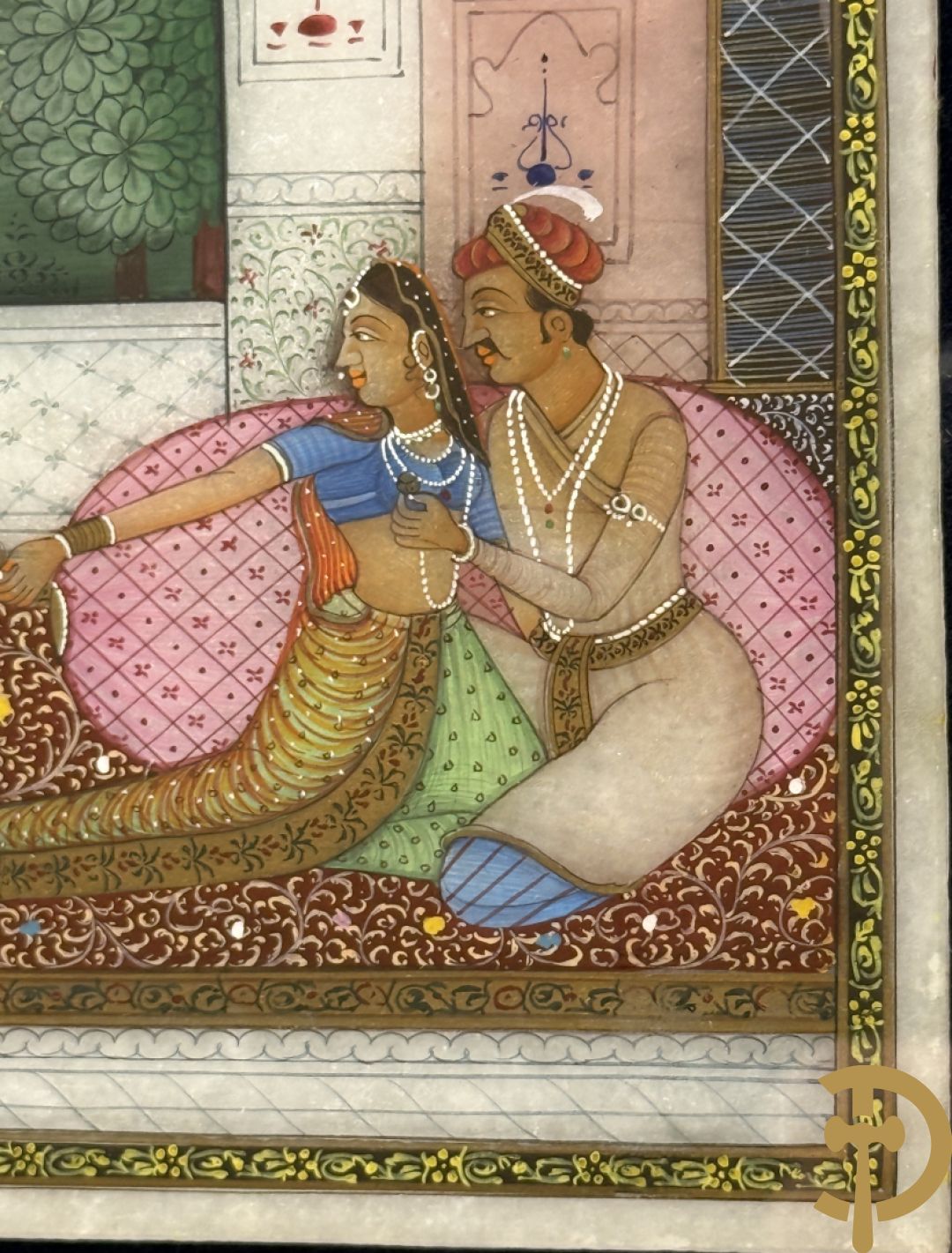 Zes Indische geanimeerde tekeningen van goden en liefdesscènes op gesteente