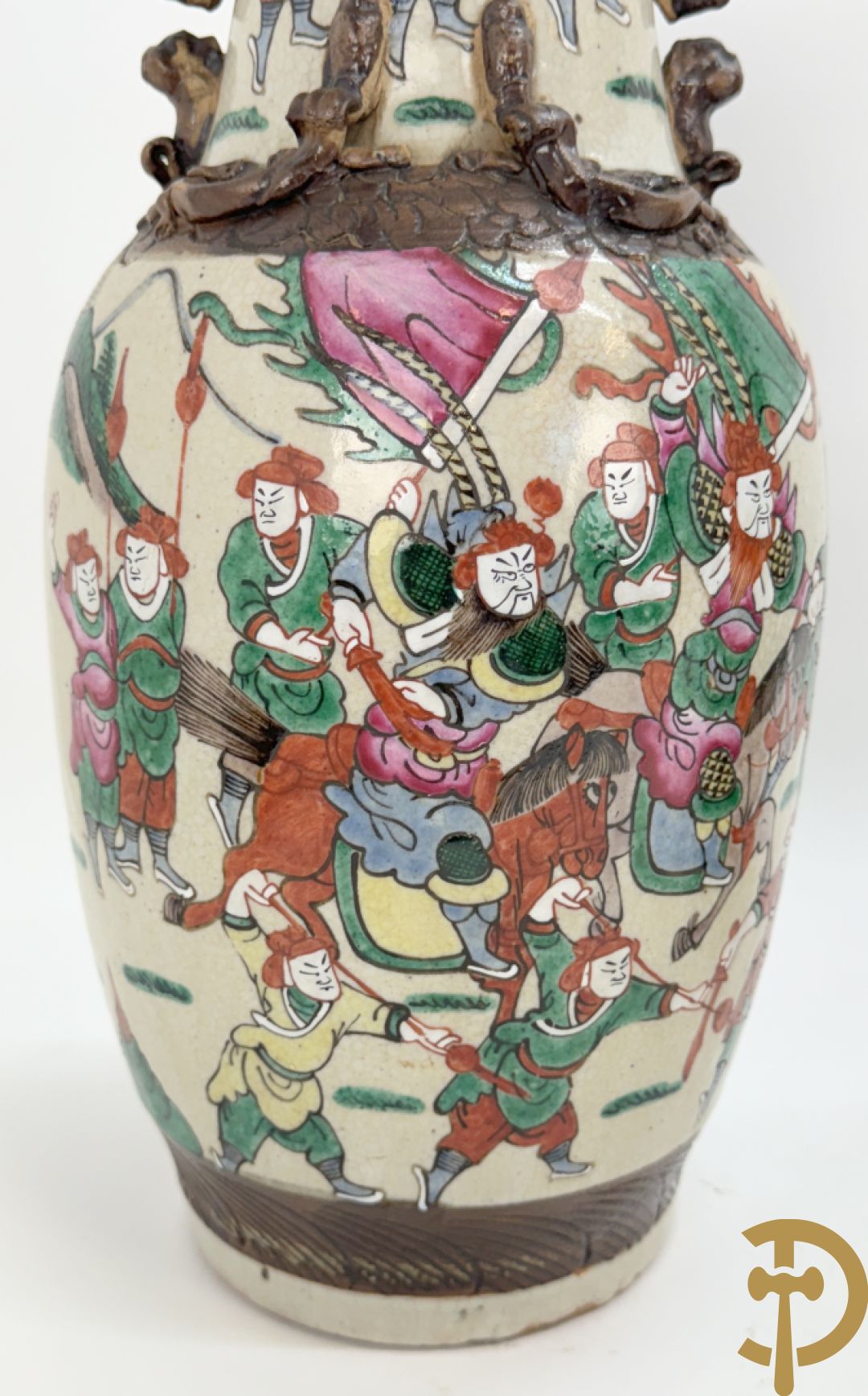 Paar Chinese Nankin vazen met krijgerdecor