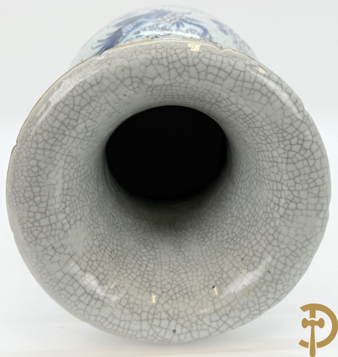 Chinese porseleinen blauw/witte Nankin vaas met bloemen- en vogeldecor en bezet met vruchten