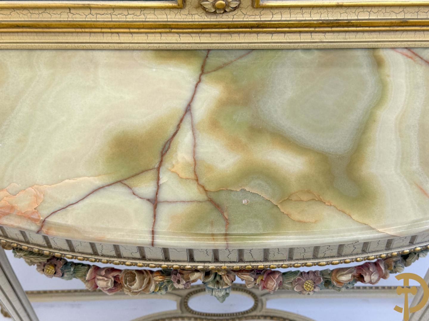 Console + gepolychromeerde spiegel, Louis XVI stijl