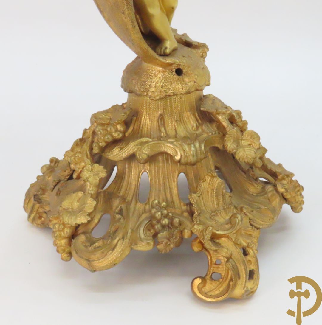 Bronzen schouwklok bezet met 2 cupido