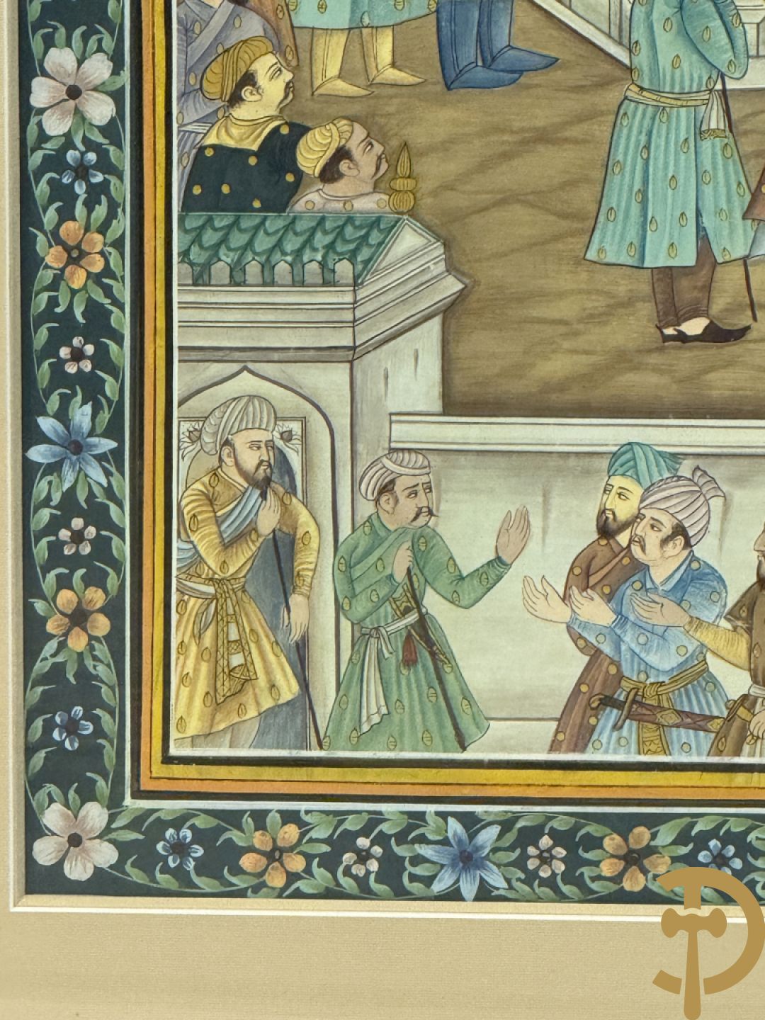 Drie Indische handgekleurde, geaquarelleerde en geanimeerde scènes