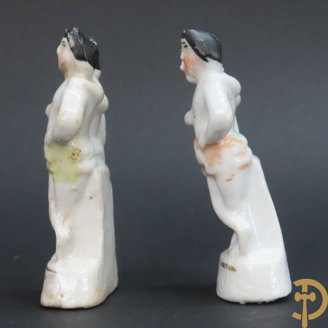 Twee antieke porseleinen beeldjes Sian Zwilling, midden 19e