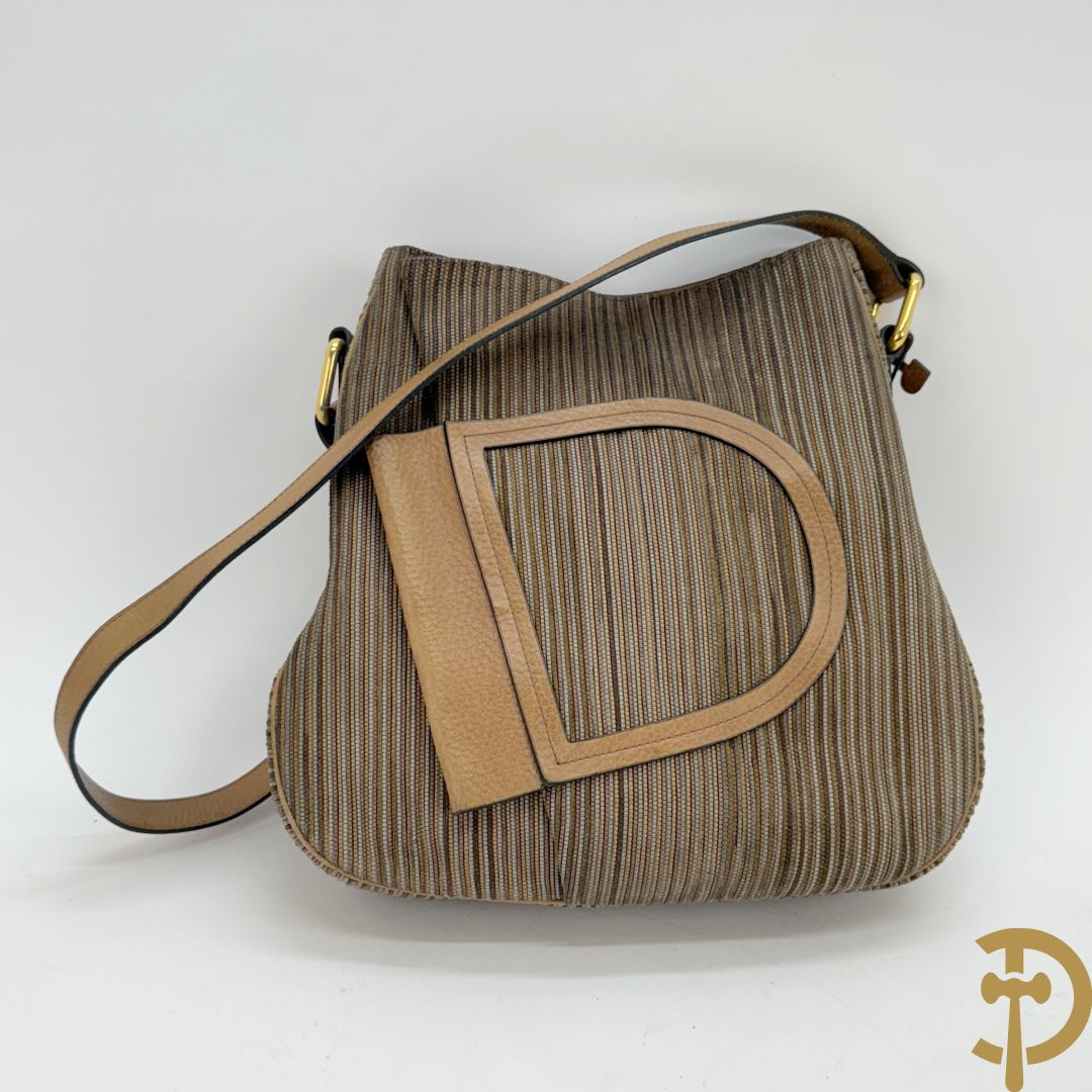 Lederen handtas met bruin getinte kleurstrepen Delvaux, brown toile de cuir
