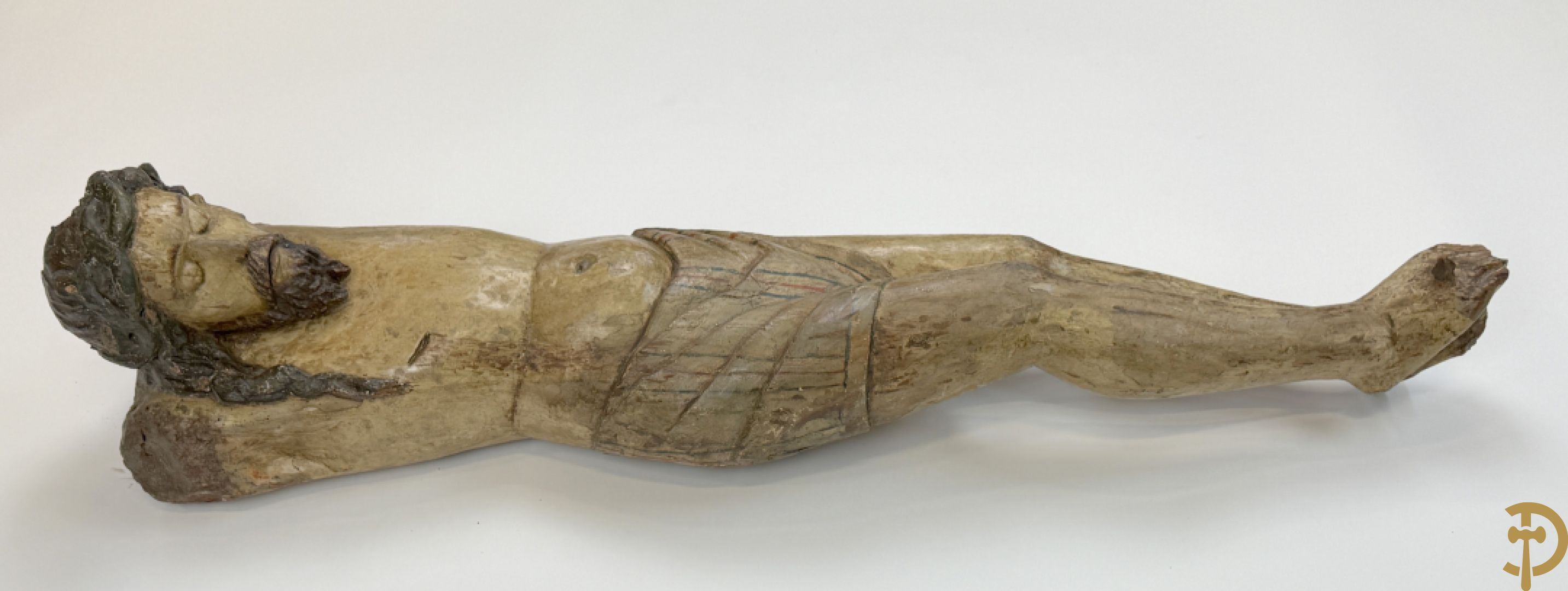 Antieke houtgesculpteerde gepolychromeerde Christus met lenden doek, zonder armen, 16e-17e ?