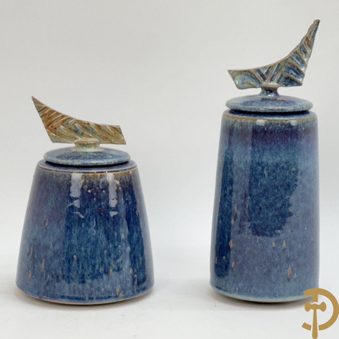 LEI HANNEN (van) onderaan gemerkt - Paar design dekselpotiches van geglazuurde keramiek