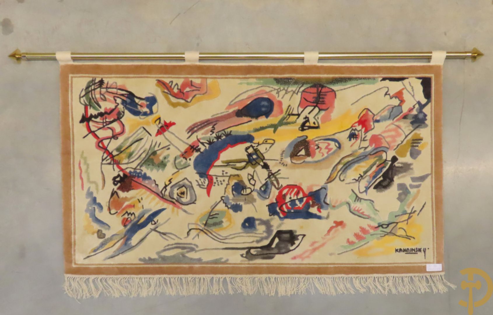 KANDINSKY naar - Oosters handgeknoopt wandtapijt met moderne abstracte figuratie