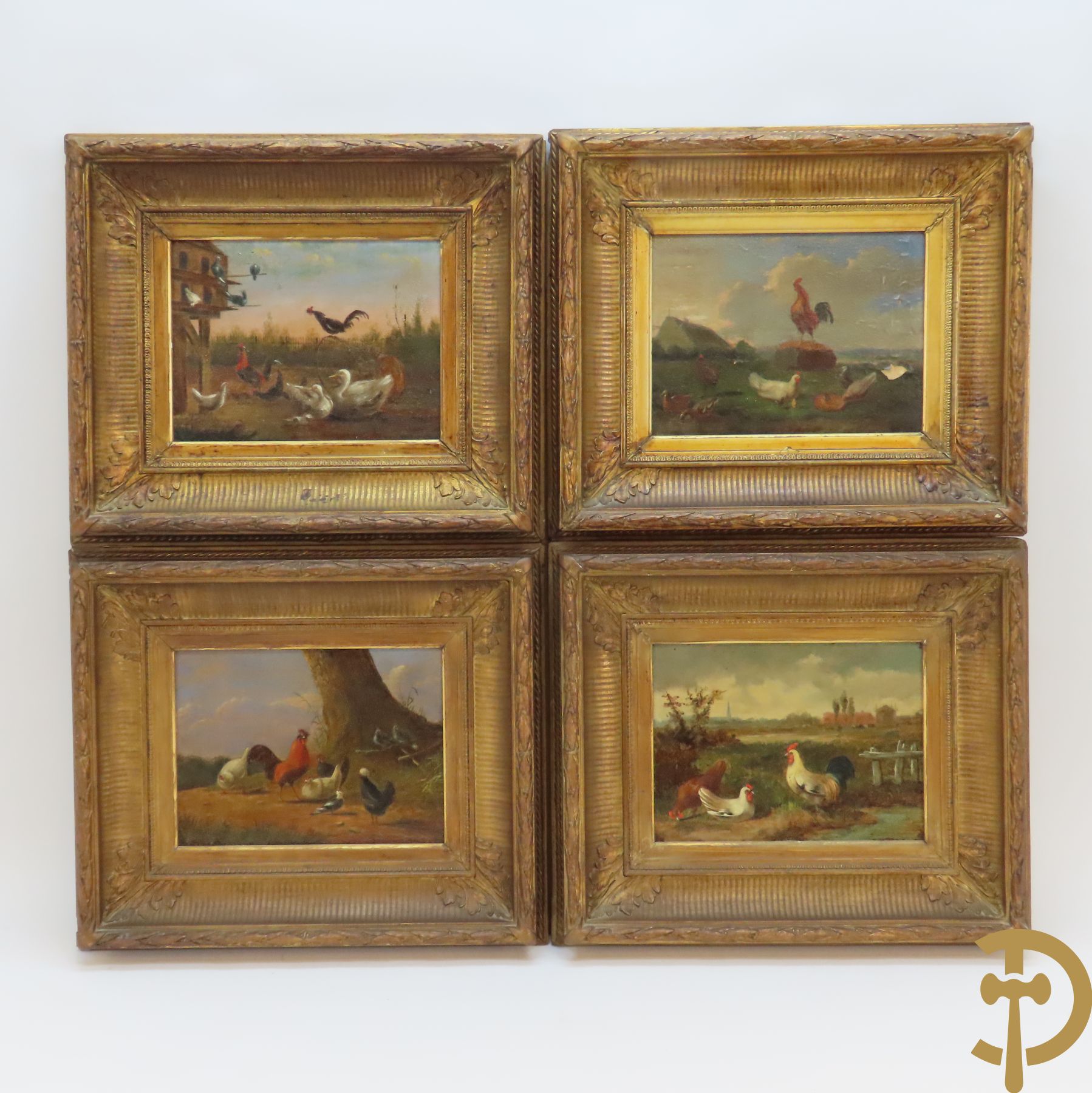 KNIP Henri (2 stuks getekend en 2 ongetekend) 'Landelijke scènes' Vier dierenschilderijtjes olie op mahoniehouten paneel