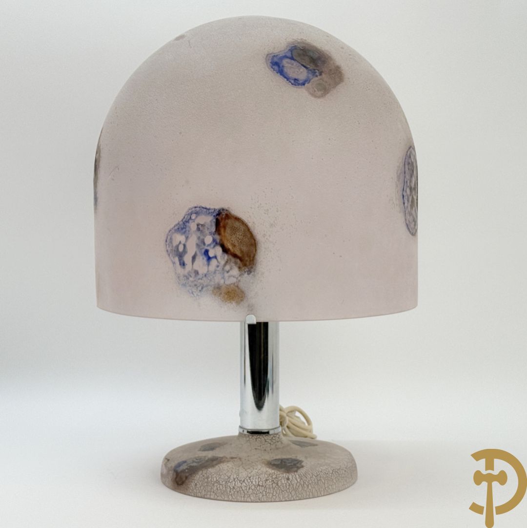 Tafellampadaire in geïriseerd kleurig glas met chromé afwerking, BARDINI getekend