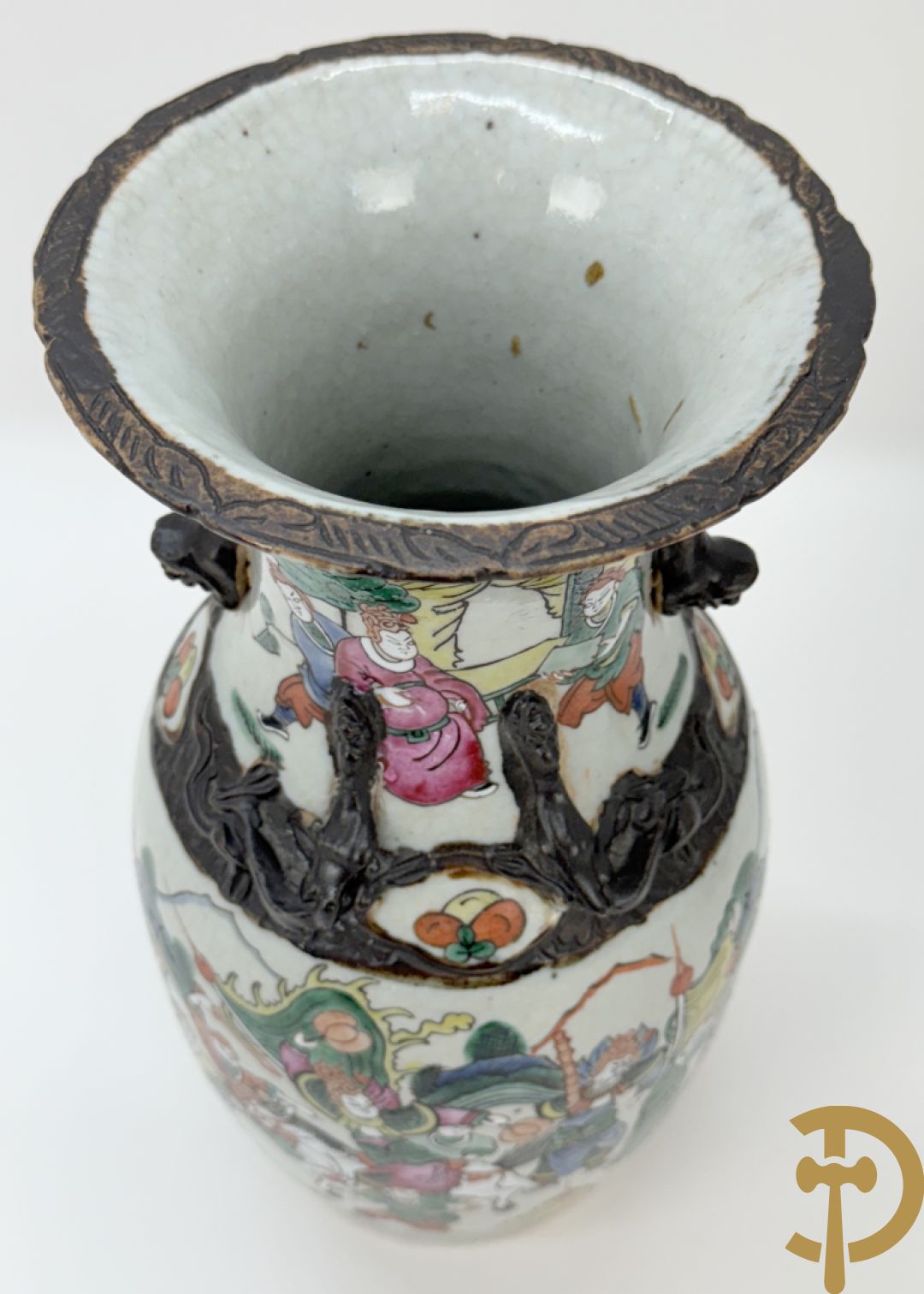 Paar Nankin vazen met krijgerdecor