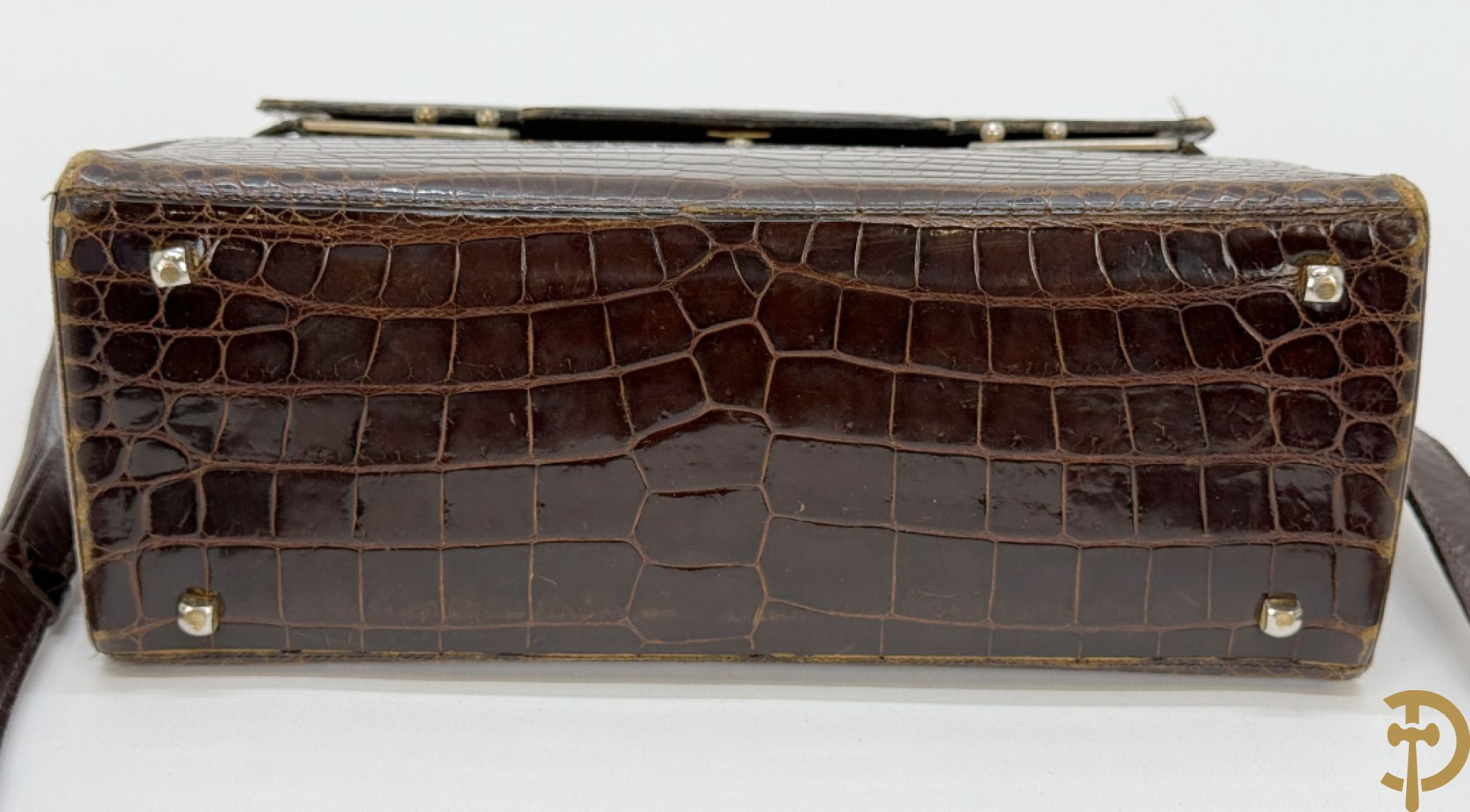 Vintage Delvaux handtas in kroko in bijhorende zak