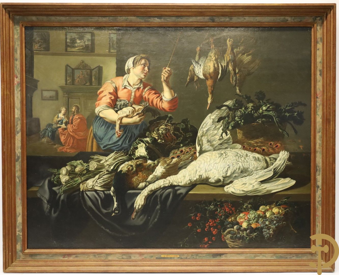 SNYDERS Frans (toegeschreven aan - atelier Snyders) 'Pluimveeverkoopster in Vlaams interieur' olie op doek 170 x 220 met kader 199 x 247