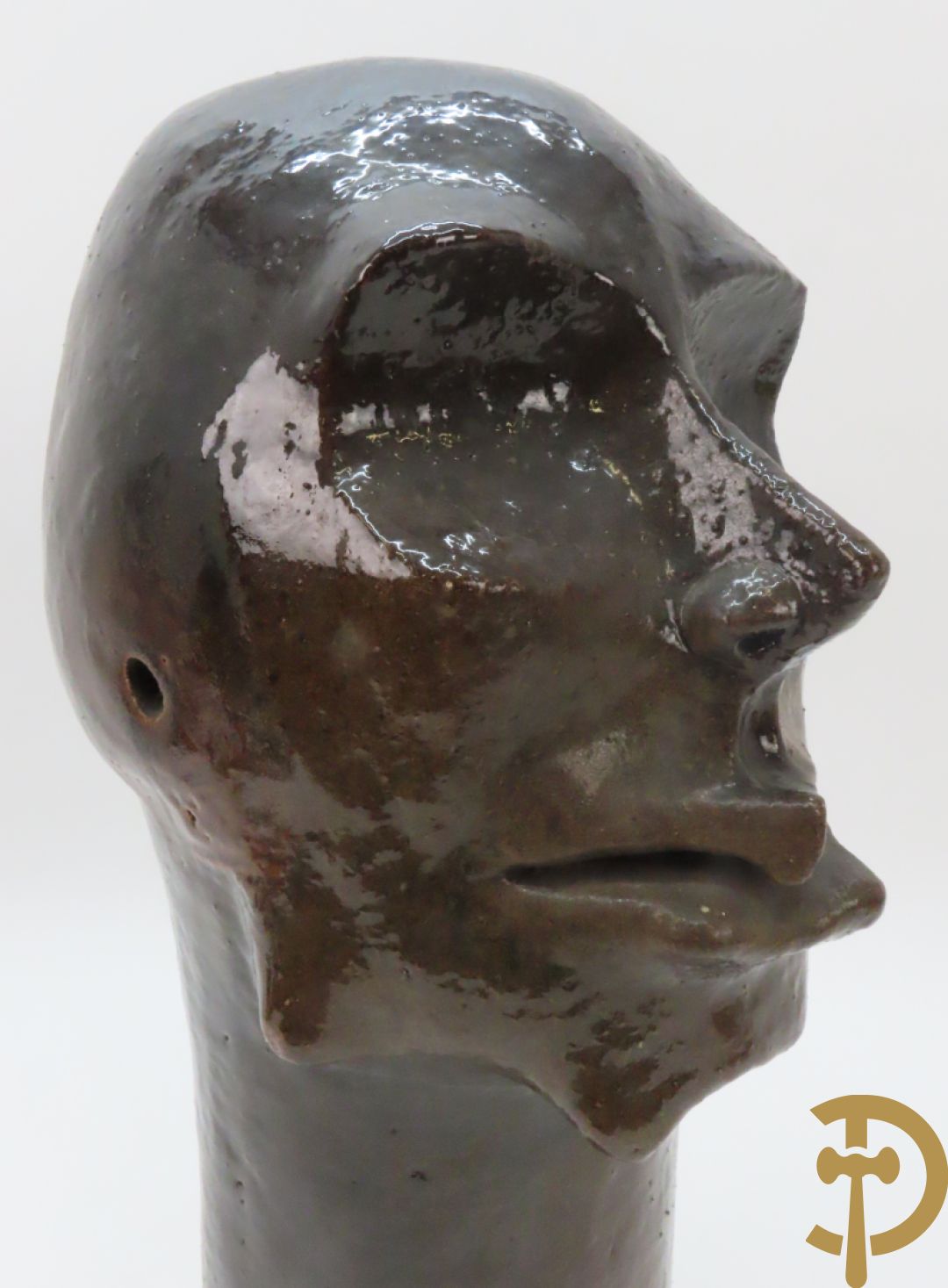 SCHEIRLINCKX Jos getekend - Karaktervol modern geglazuurd keramieken beeld van een hoofd