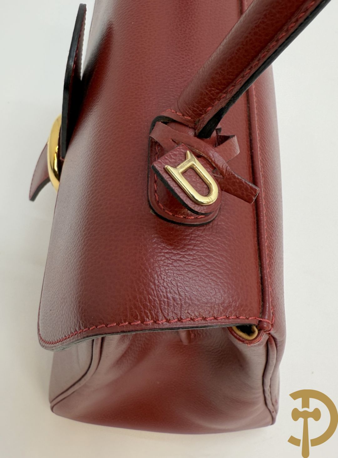 Bordeaux lederen handtas, geldbeugel, kaarthouder en portemonnee, Delvaux, model brillant