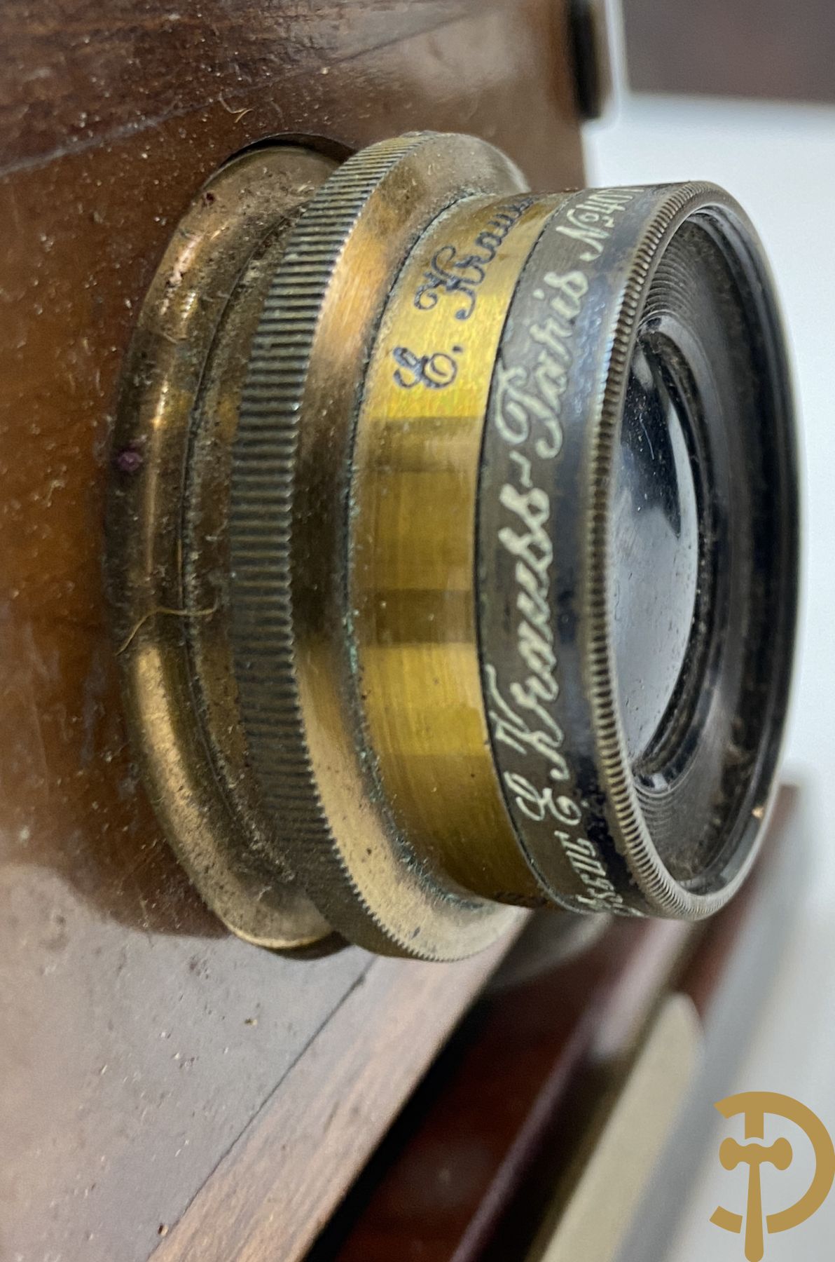 Barograaf in houten kist + oude uitschuifbare kodak in kist + stempelmachine met uurwerk, Erfo