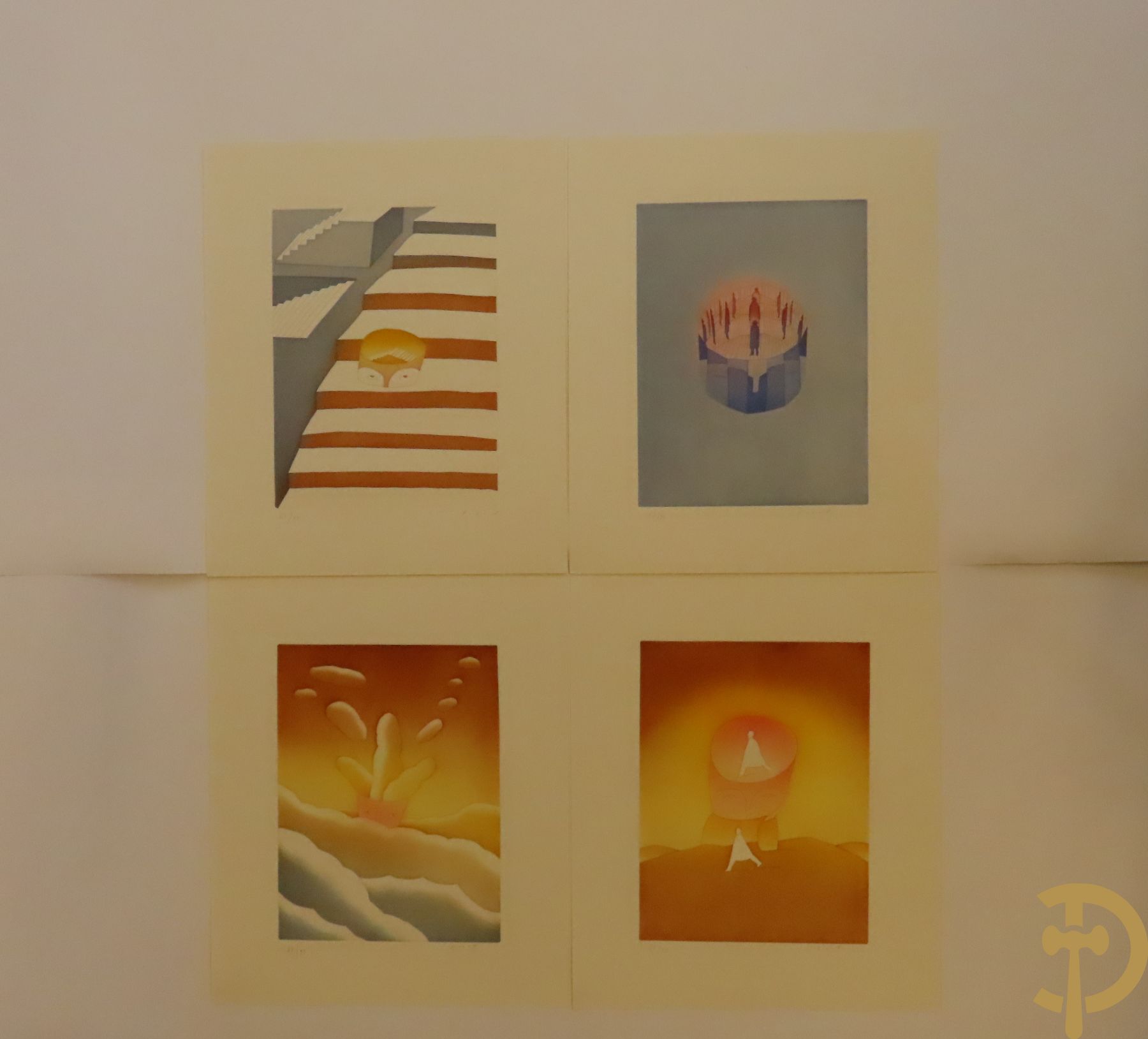 FOLON get. 4 moderne kleurrijke figuratieve litho's 63/99 in bijhorende map - Niet ingekaderd