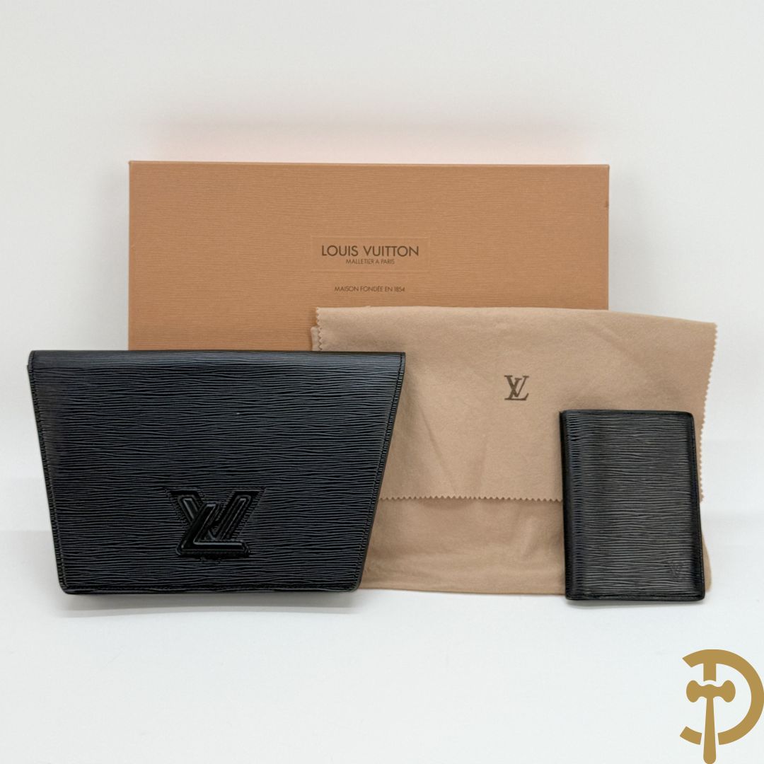 Lederen Louis Vuitton clutch + zwart lederen portefeuille Louis Vuitton