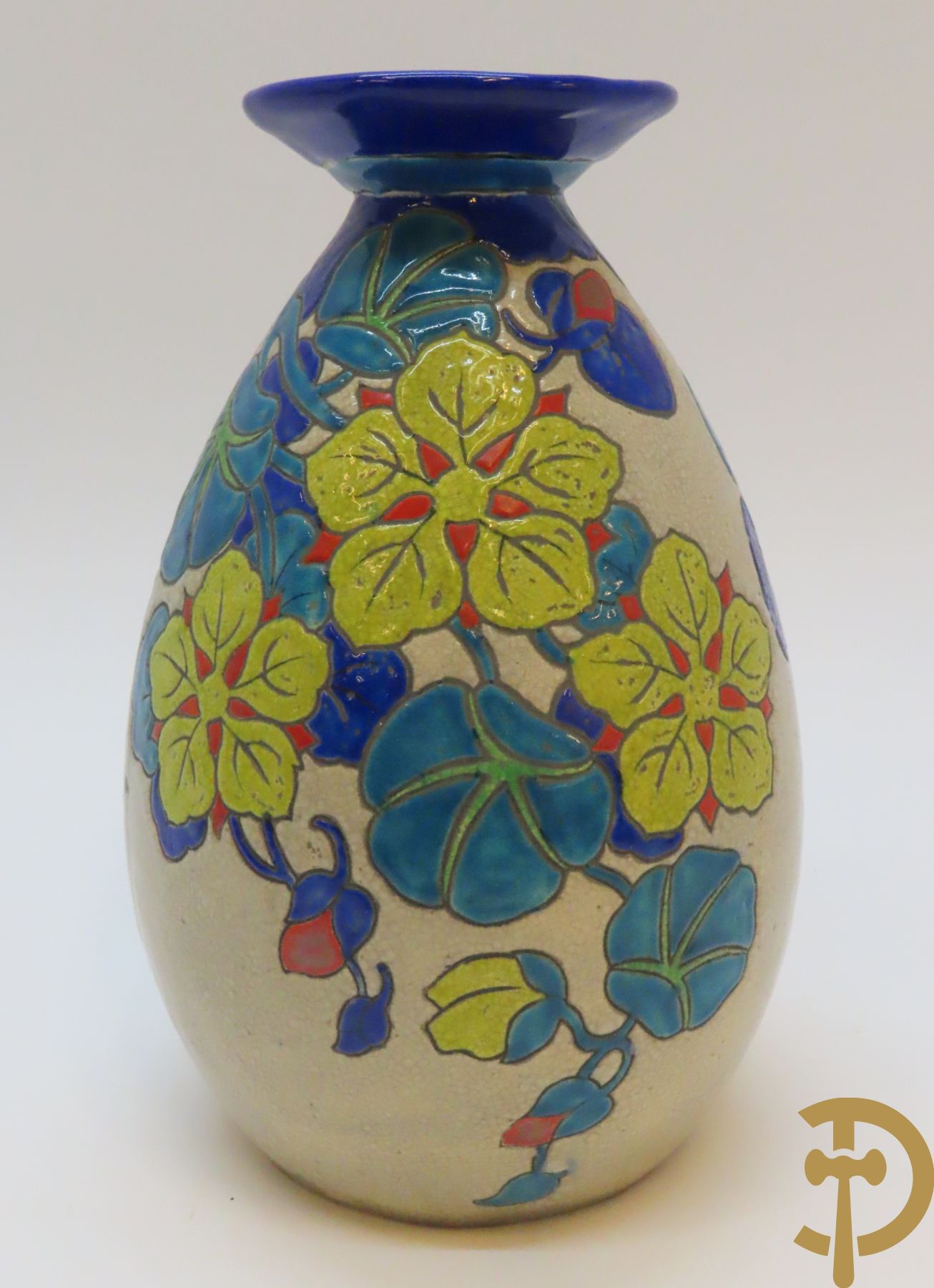 Boch Keramis vaas met bloemen, decor 2765 + Boch Keramis vaas, decor 2542