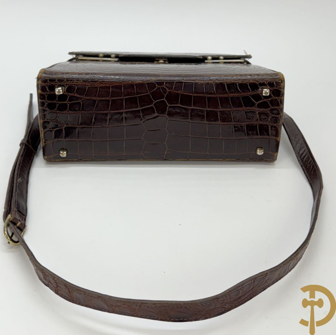 Vintage Delvaux handtas in kroko in bijhorende zak