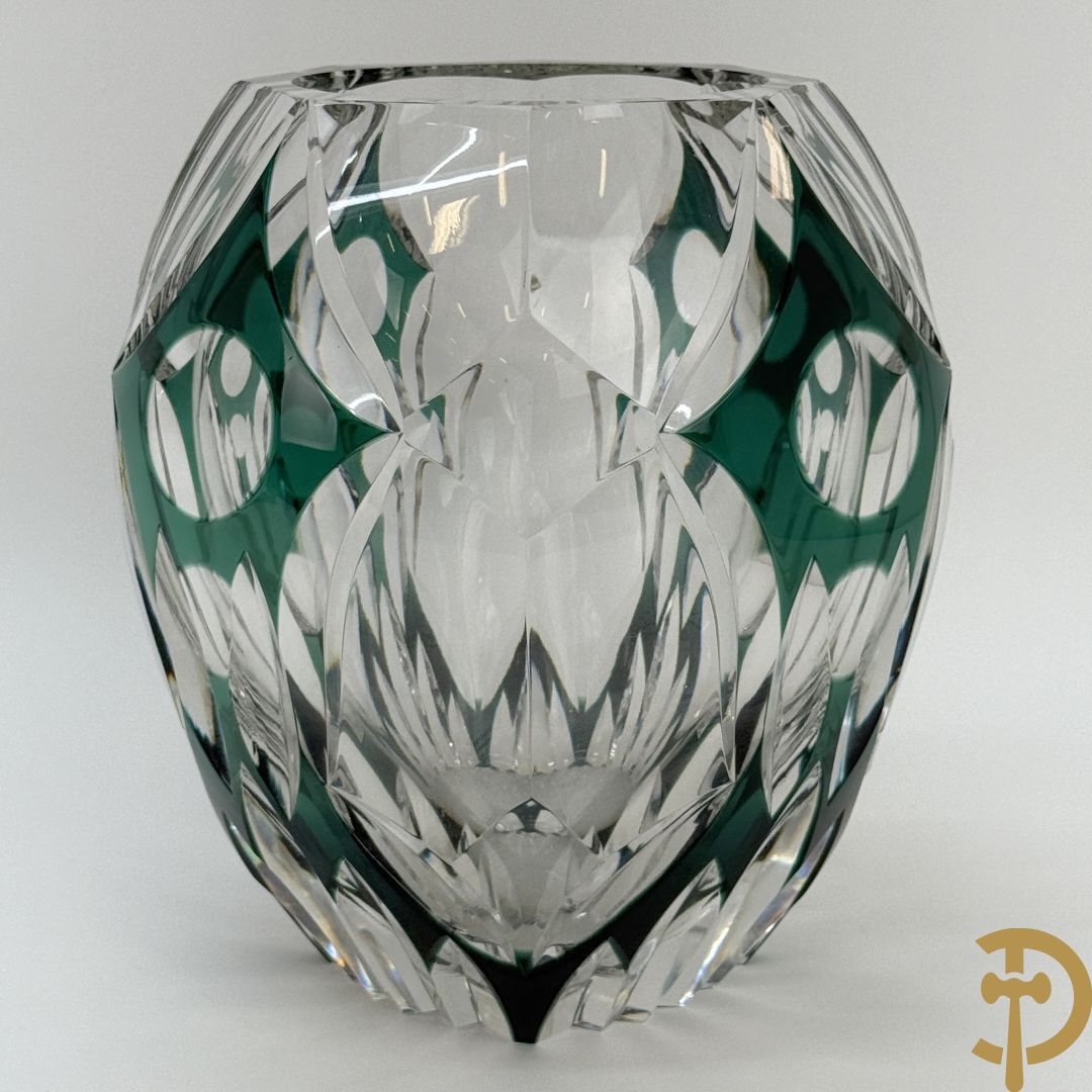 Bolle groene handgeslepen kristallen Val-Saint-Lambert vaas