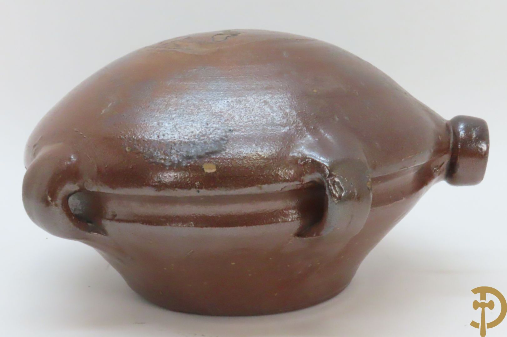 Langerwehe steengoed kruik + twee steengoed veldkruiken +Keulse dekselkan + bronzen mortier met stamper