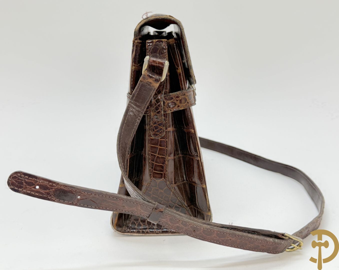 Vintage Delvaux handtas in kroko in bijhorende zak