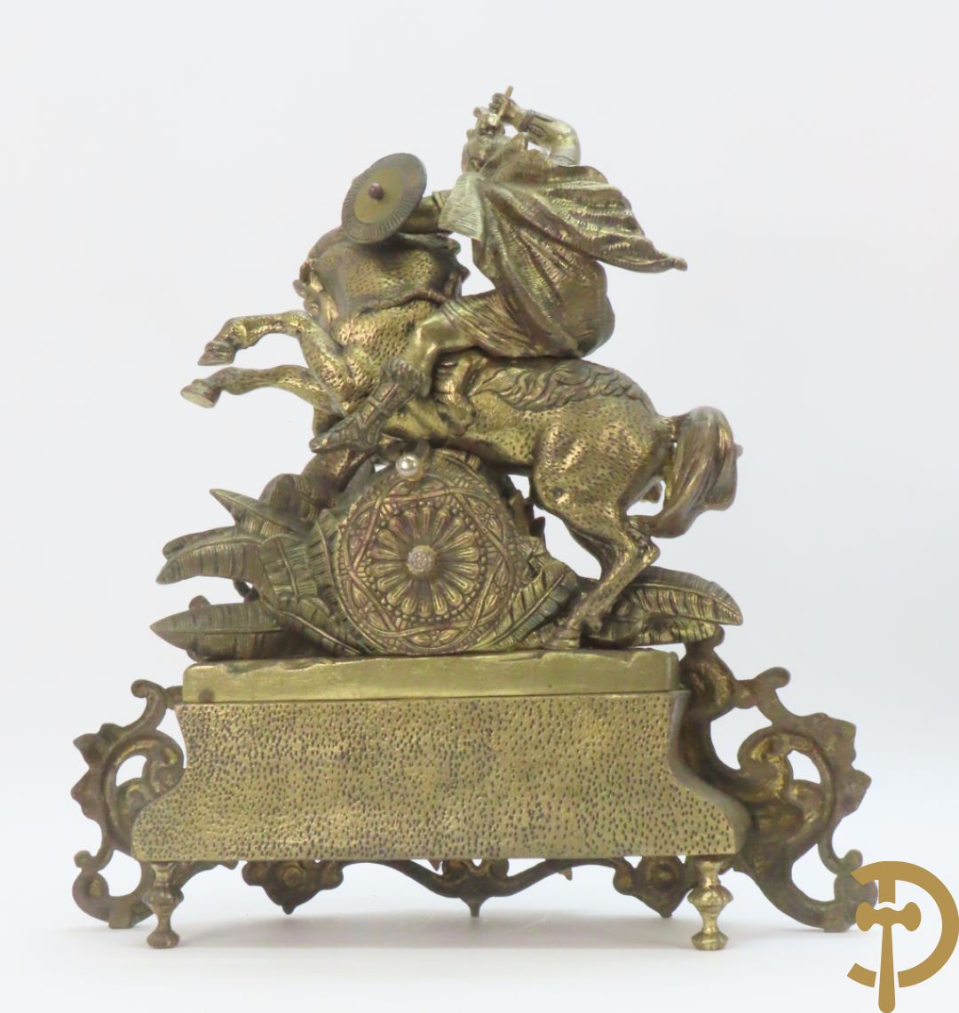 Bronzen pendule met ruiter te paard en panter