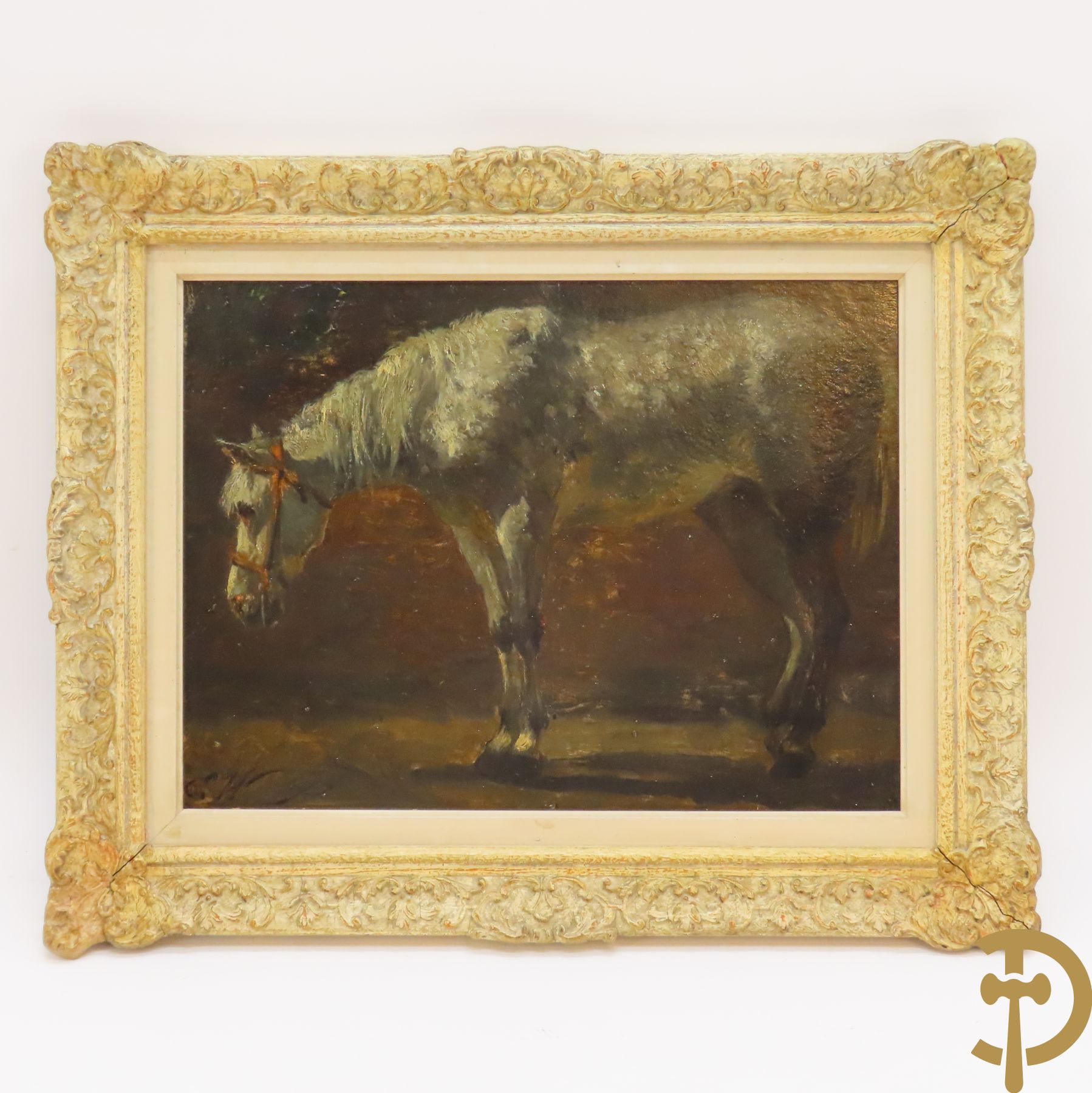 E.W. gemonogrammeerd (Woutermaertens Edward) 'Studie van een paard' olie op schilderskarton