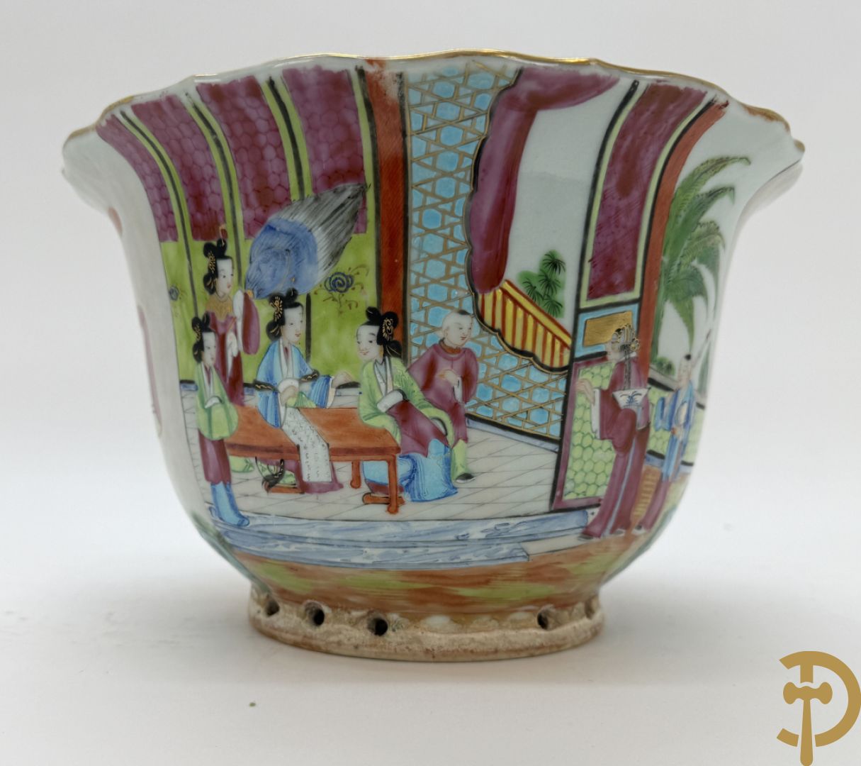 Paar Chinese porseleinen Kanton cachepots met geanimeerd decor